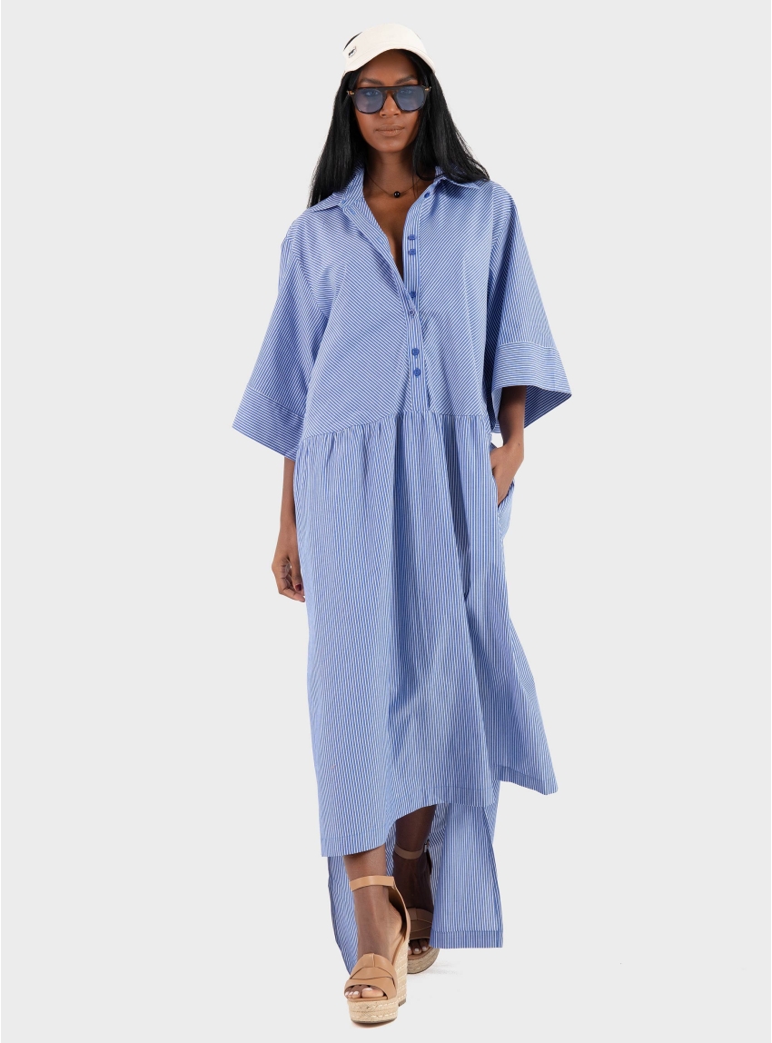 Ioanna Kourbela '"Soulful Stripes" Maxi Shirt Dress - Navy