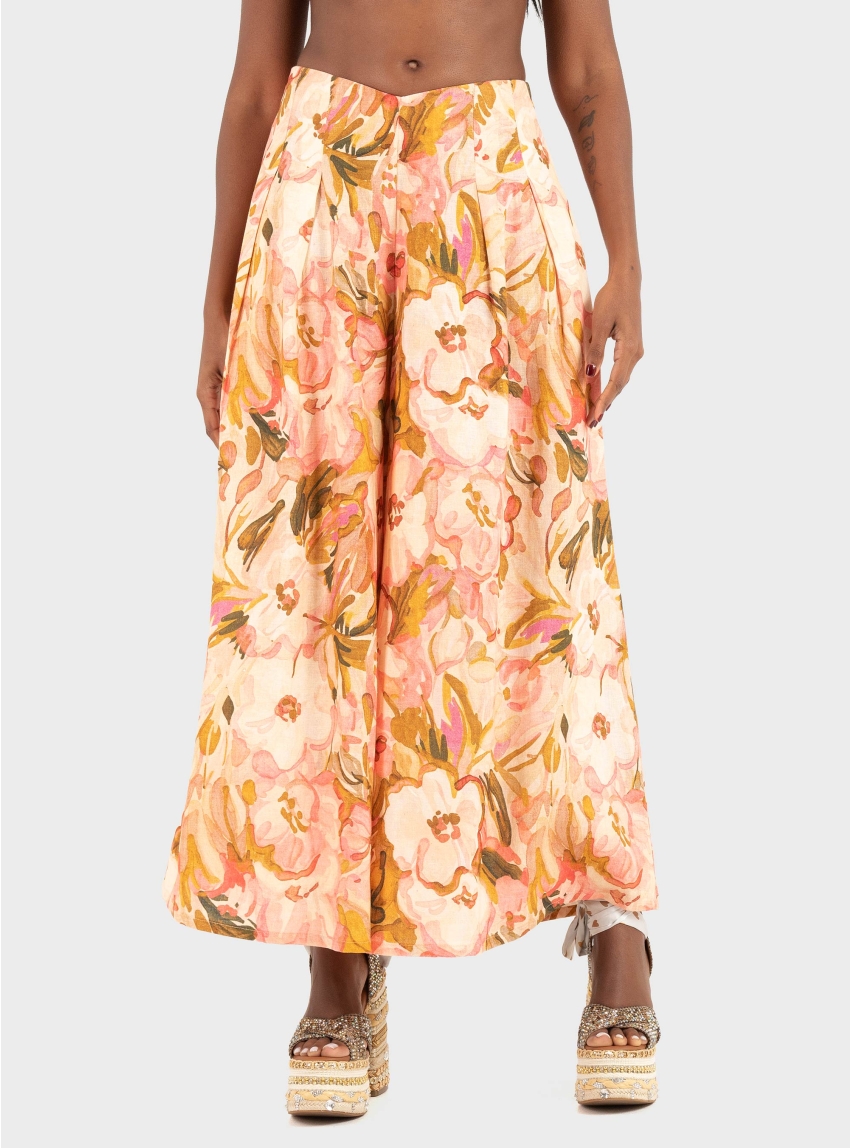 Ioanna Kourbela '"Linen Bouquet" Cullottes With Elastic Waist - Floral