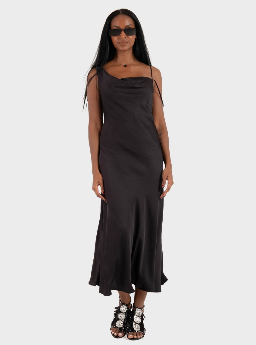 Ioanna Kourbela '"Magicality" Cocktail Dress With Draped Neckline - Black