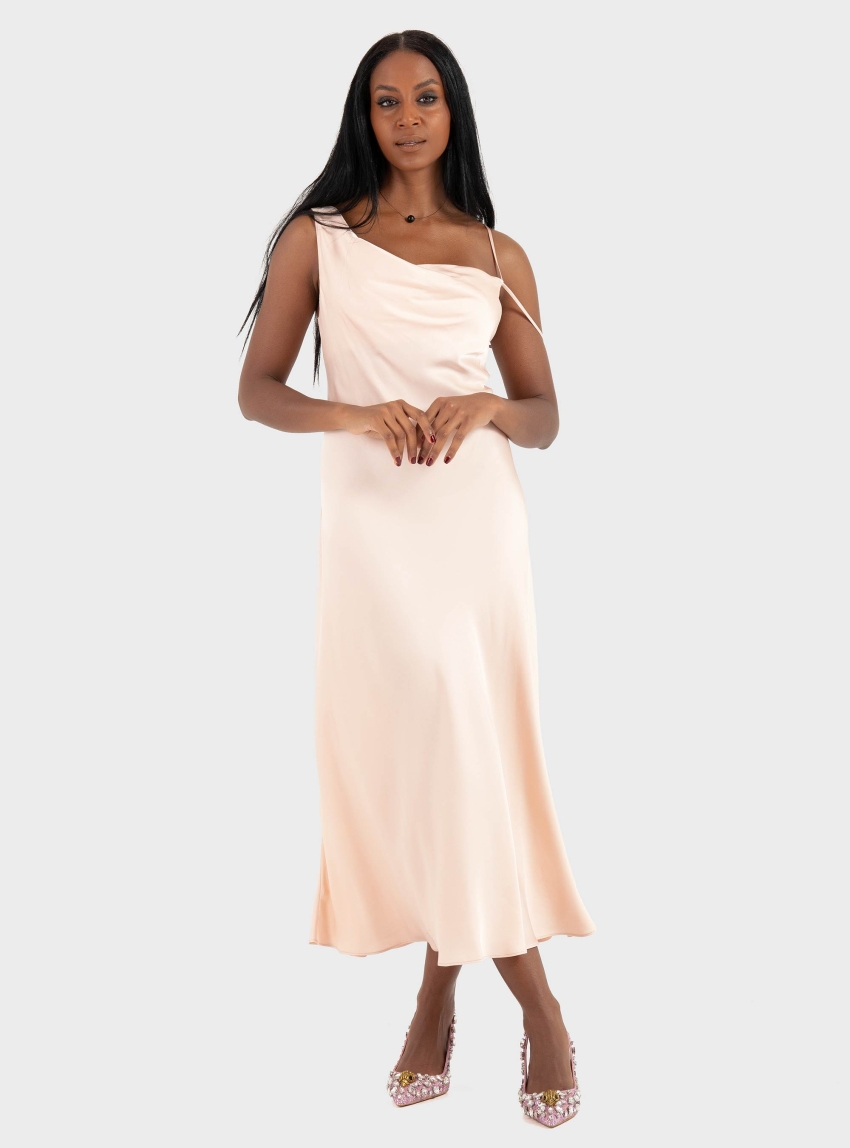 Ioanna Kourbela '"Magicality" Cocktail Dress With Draped Neckline - Pink
