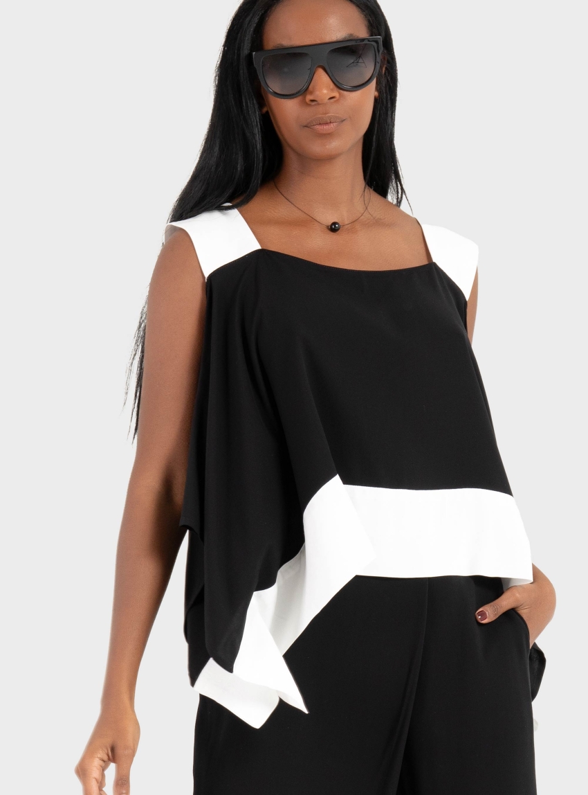 Ioanna Kourbela '"Dimensional Play" Top With Cold Shoulders - Black