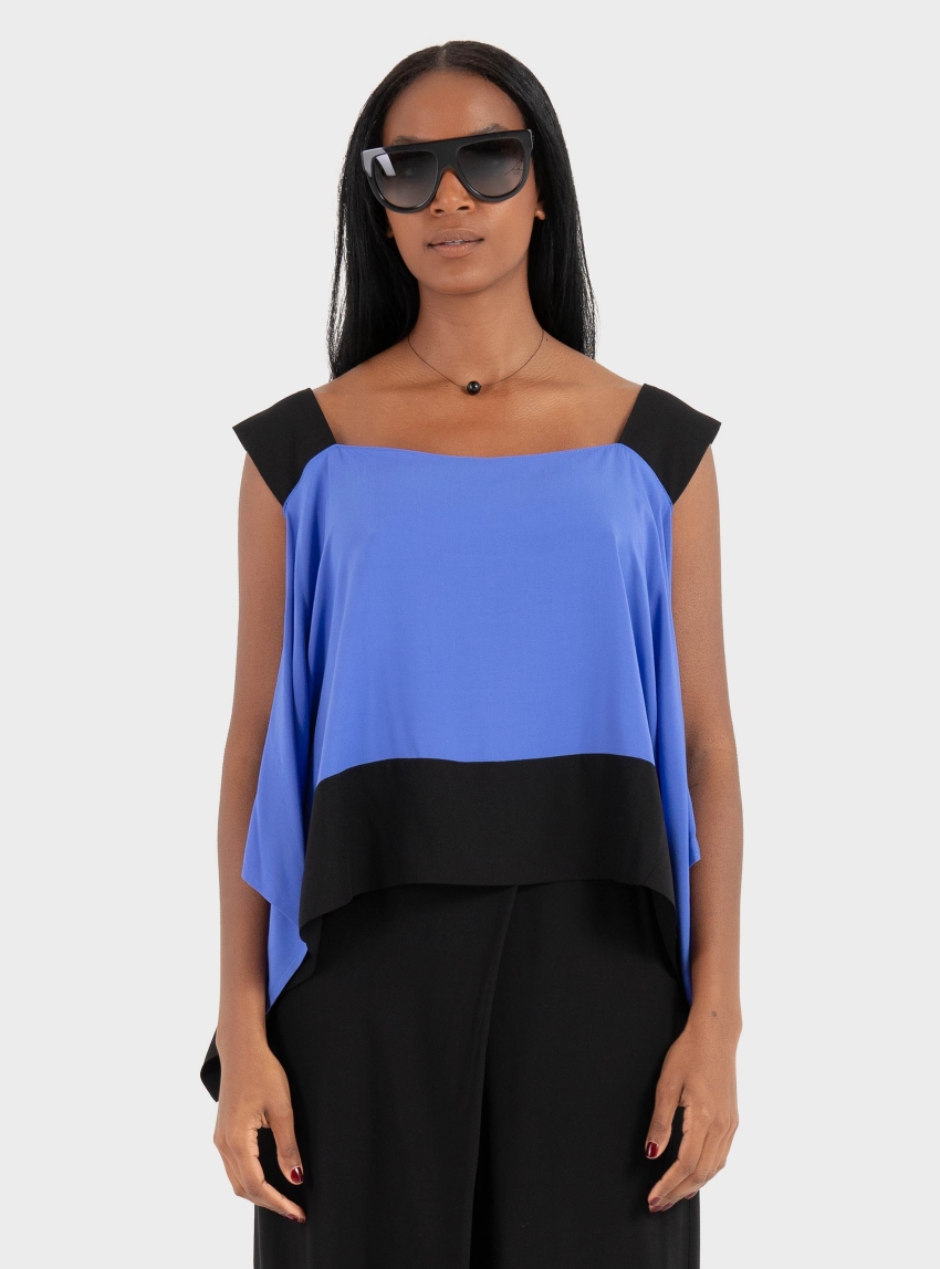 Ioanna Kourbela '"Dimensional Play" Top With Cold Shoulders - Navy