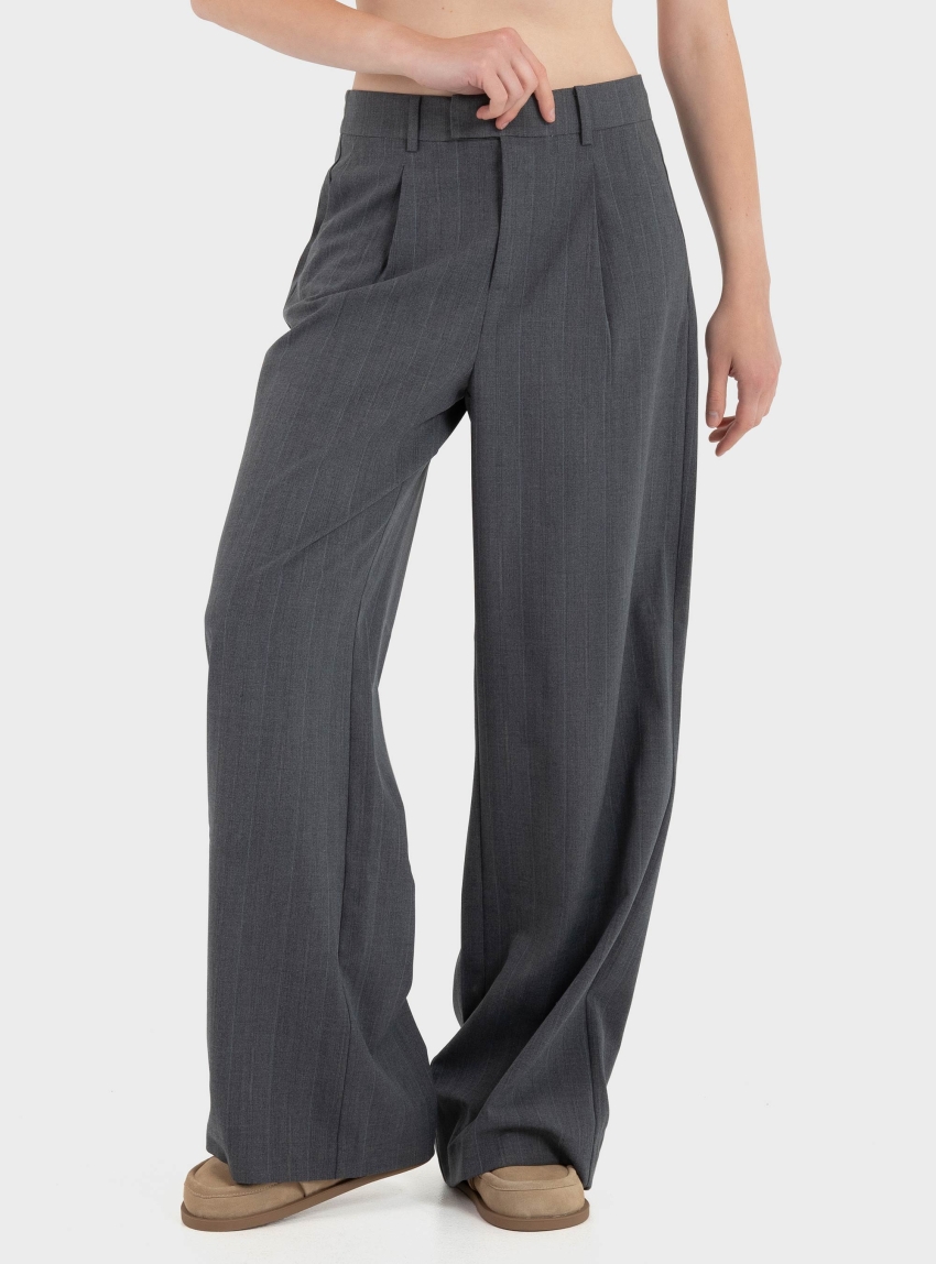 Only Jackie High Waist Wide Pinst Pants - Medium Grey Melange