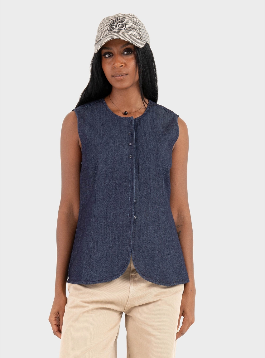 Only Ashby Denim Waistcoat - Dark Aged Denim