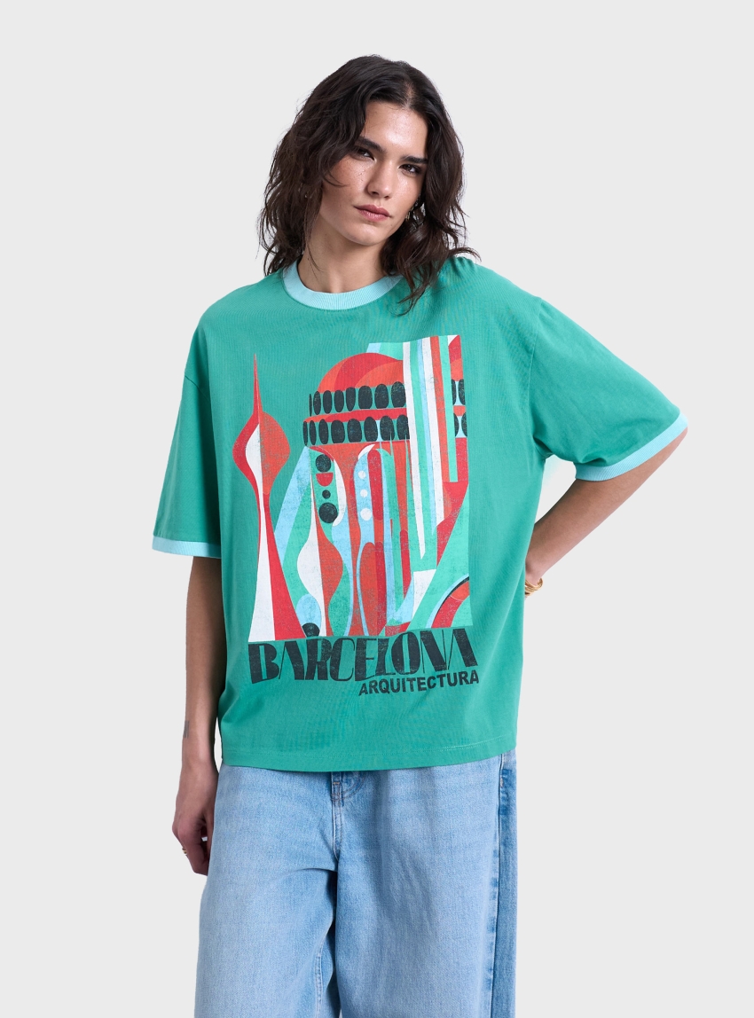 Topshop Emily Graphic Oversized T-Shirt - Green
