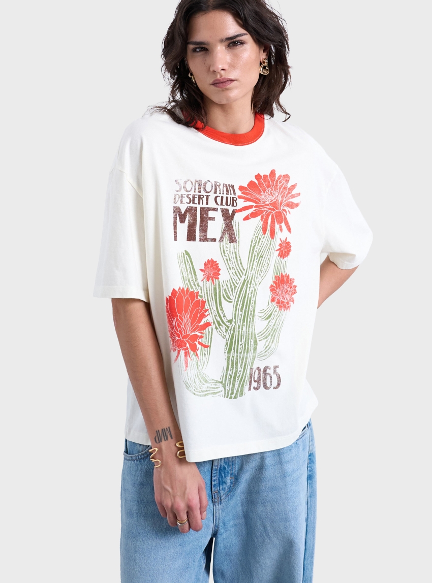 Topshop Emily Graphic Oversized T-Shirt - Ecru