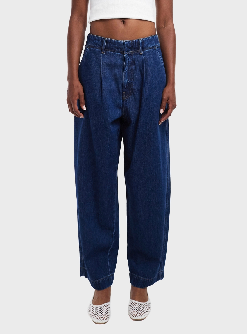 Topshop Mari High Rise Wide Pleated Tailored Jeans - Indigo Denim