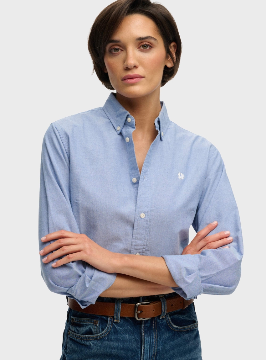 Superdry Slim Oxford Button Down Long Sleeve Shirt - Light Blue