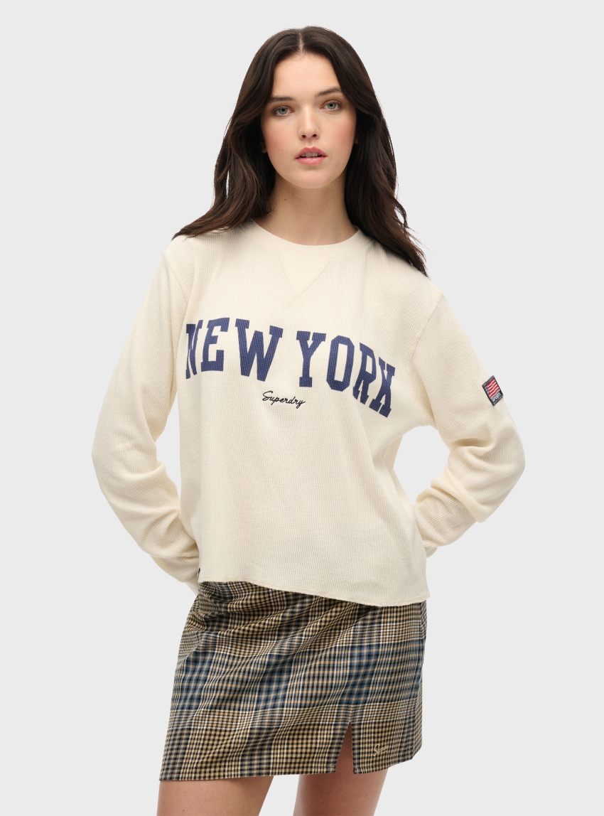 Superdry Athletic Essential Graphic Long Sleeve Top - Off White