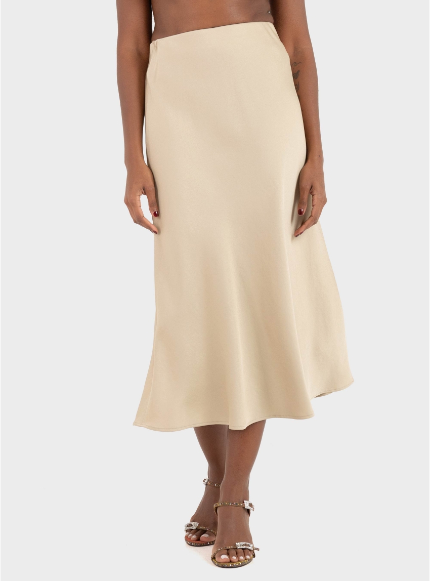 Drykorn Ura Mid-Length Slip Skirt In Satin - Brown