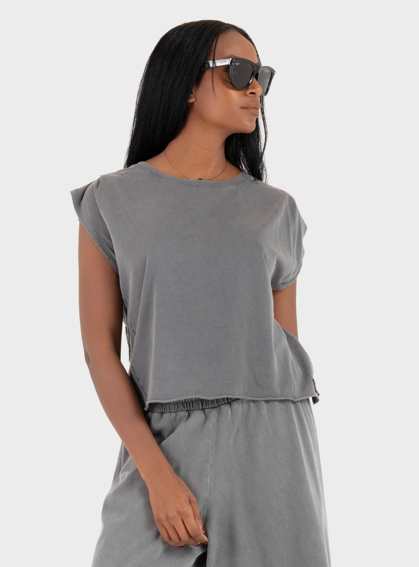 Dirty Laundry Boxy T-Shirt With Sleeve Detail - Grey