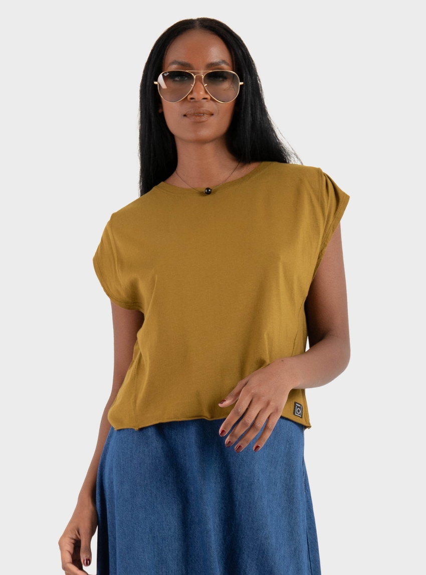 Dirty Laundry Boxy T-Shirt With Sleeve Detail - Olive 