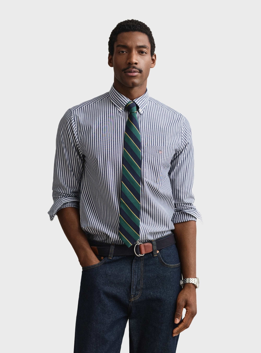 Gant Striped Classic Poplin Shirt - Blue