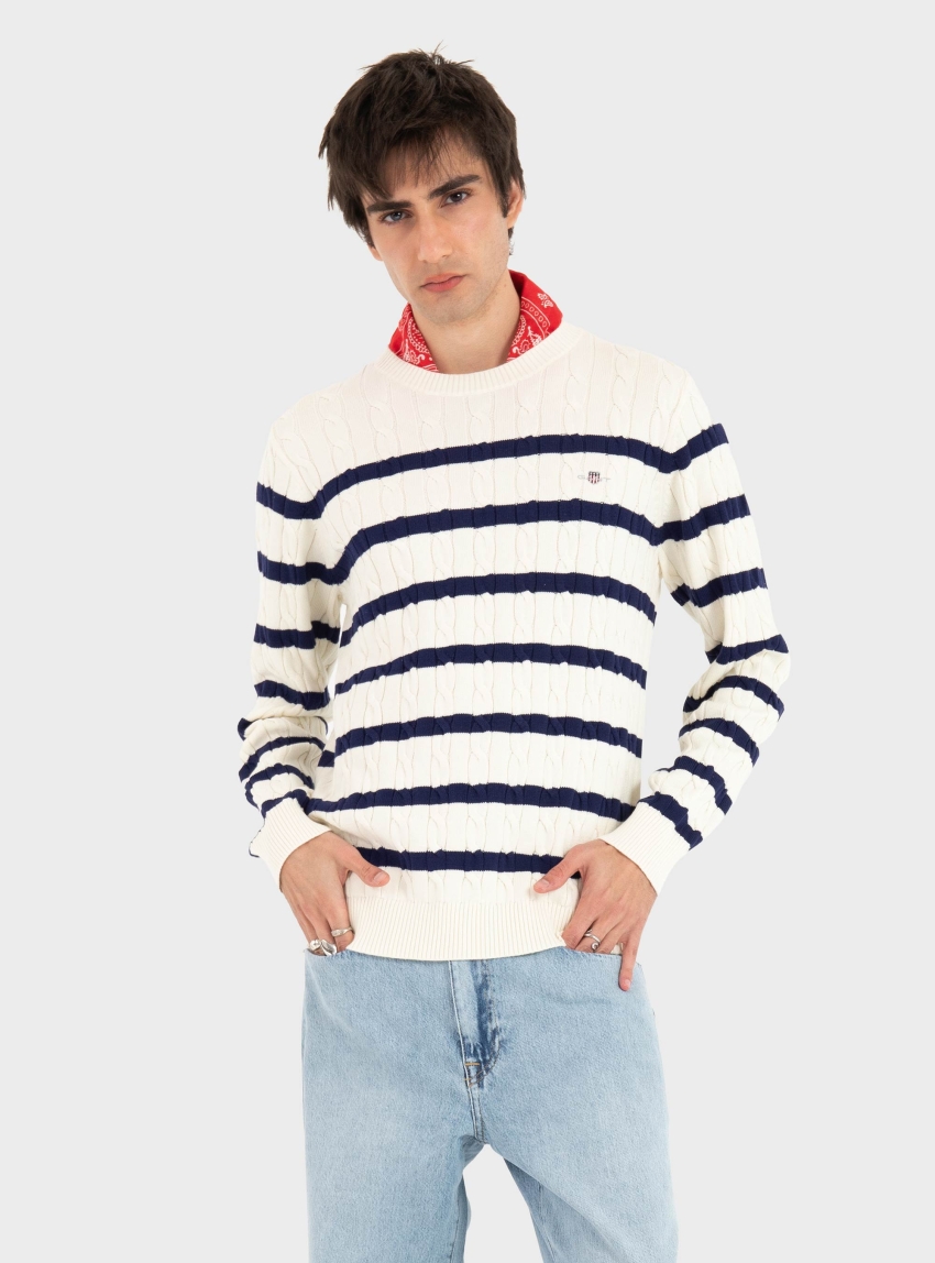 Gant Cable Knit Crew Sweater - Cream