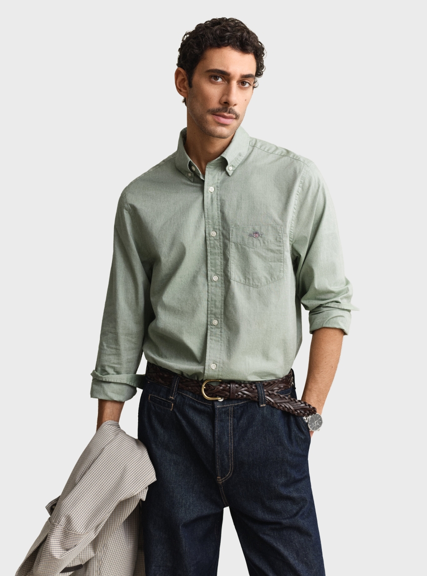 Gant Regular Fit Classic Poplin Shirt - Dark Olive Green