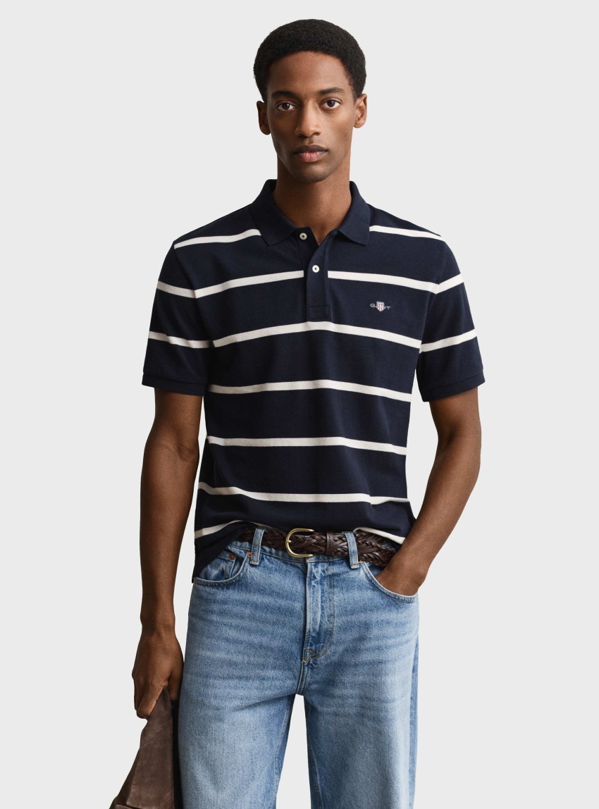 Gant Striped Polo Shirt - Dark Blue