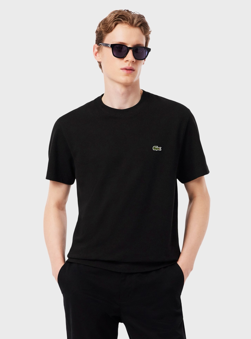 Lacoste Heavy Cotton and Linen Piqué T-Shirt - Black
