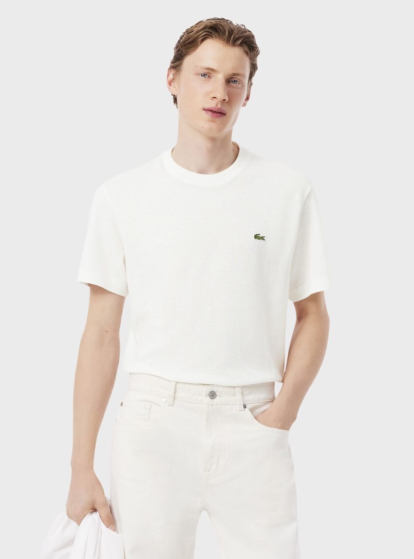 Lacoste Heavy Cotton and Linen Piqué T-Shirt - Off White
