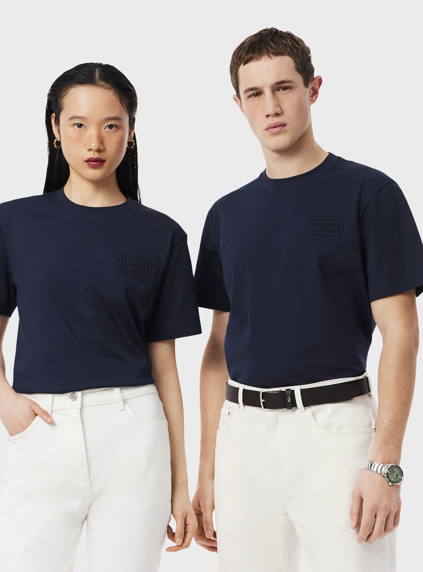 Lacoste Embossed Branding Jersey T-Shirt - Navy