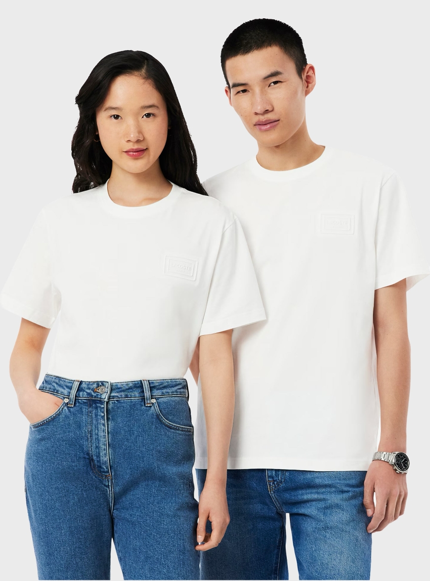 Lacoste Embossed Branding Jersey T-Shirt - Off White
