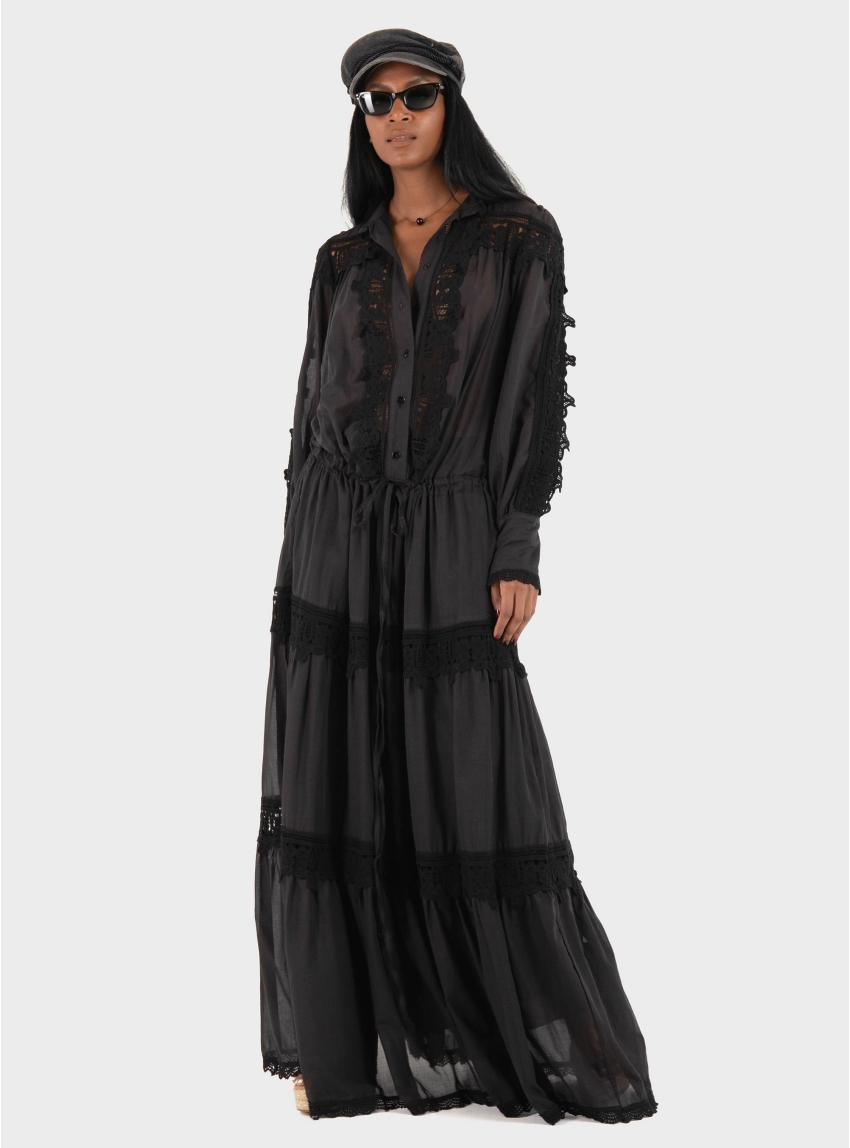 Souvenir Dress With Lace Details - Black
