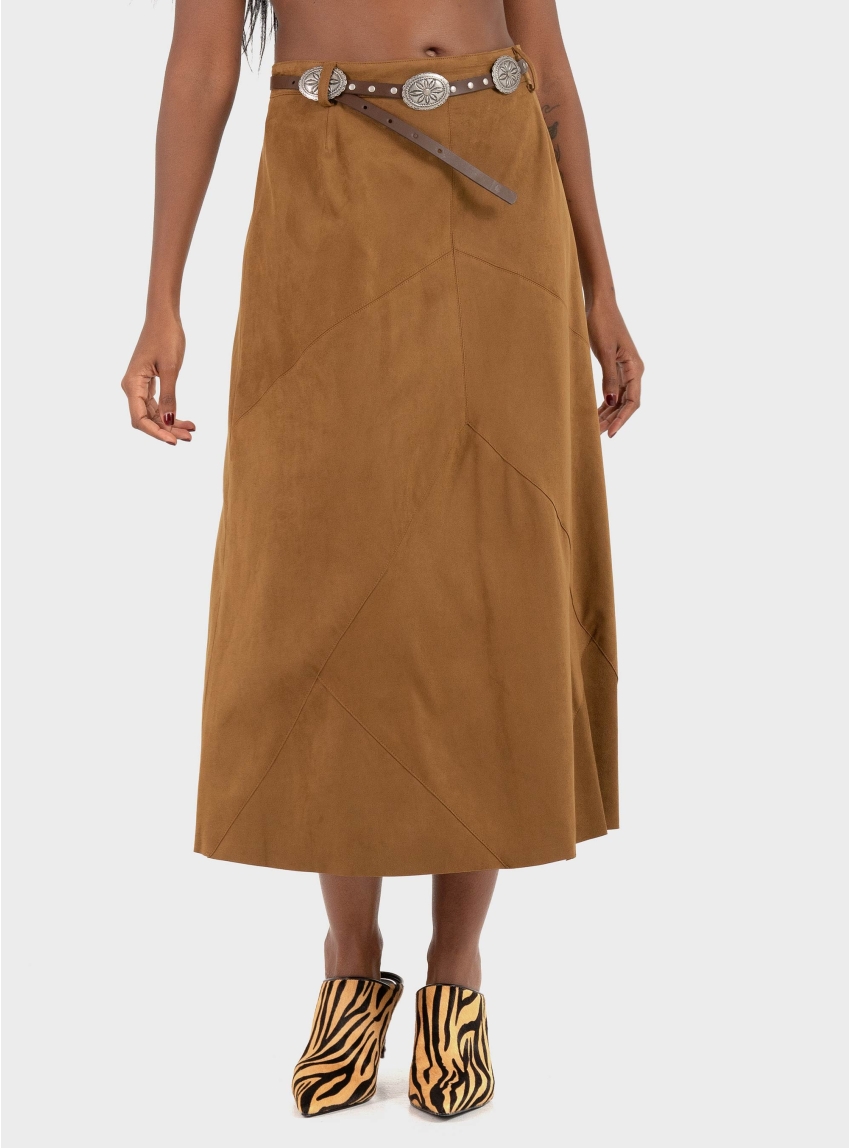 Souvenir Faux Suede Belted Skirt - Rust Brown