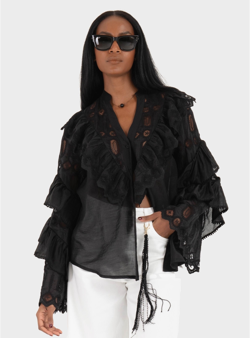 Souvenir Frilled Top With Lace Details - Black