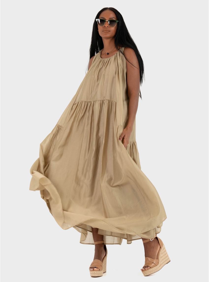 Mei Mei J Long Loose Dress - Light Olive