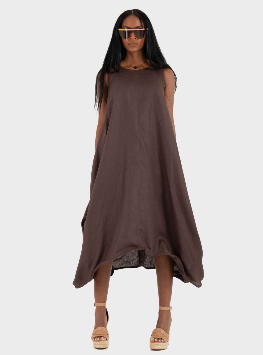 Mei Mei J Long Linen Dress - Dark Brown
