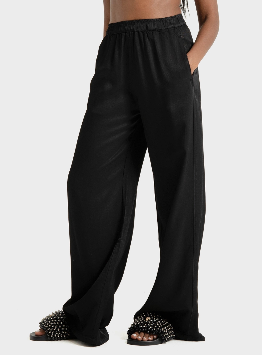 Dirty Laundry Satin Wide Leg Pants - Black