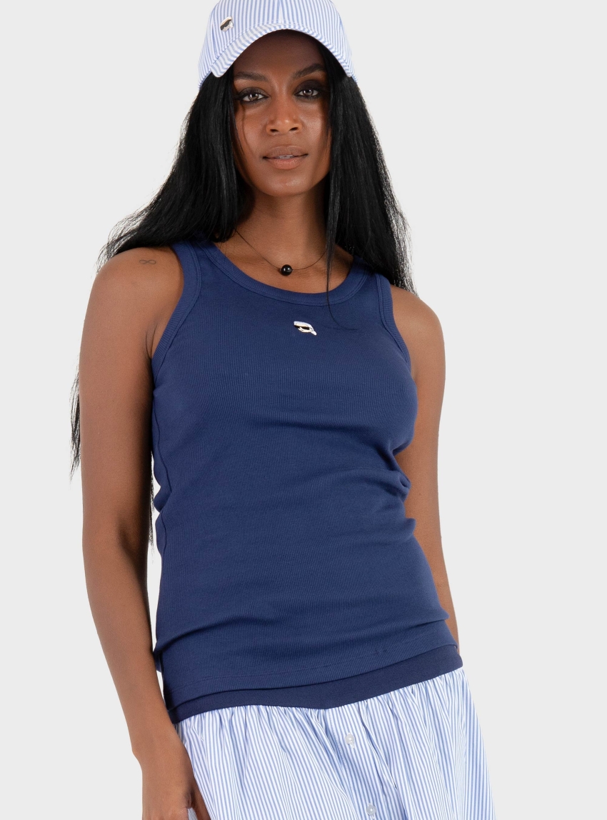 Karl Lagerfeld Ikon Ribbed Tank Top - Blue