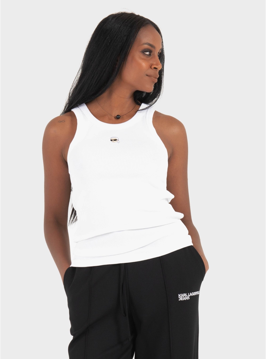 Karl Lagerfeld Ikon Ribbed Tank Top - White