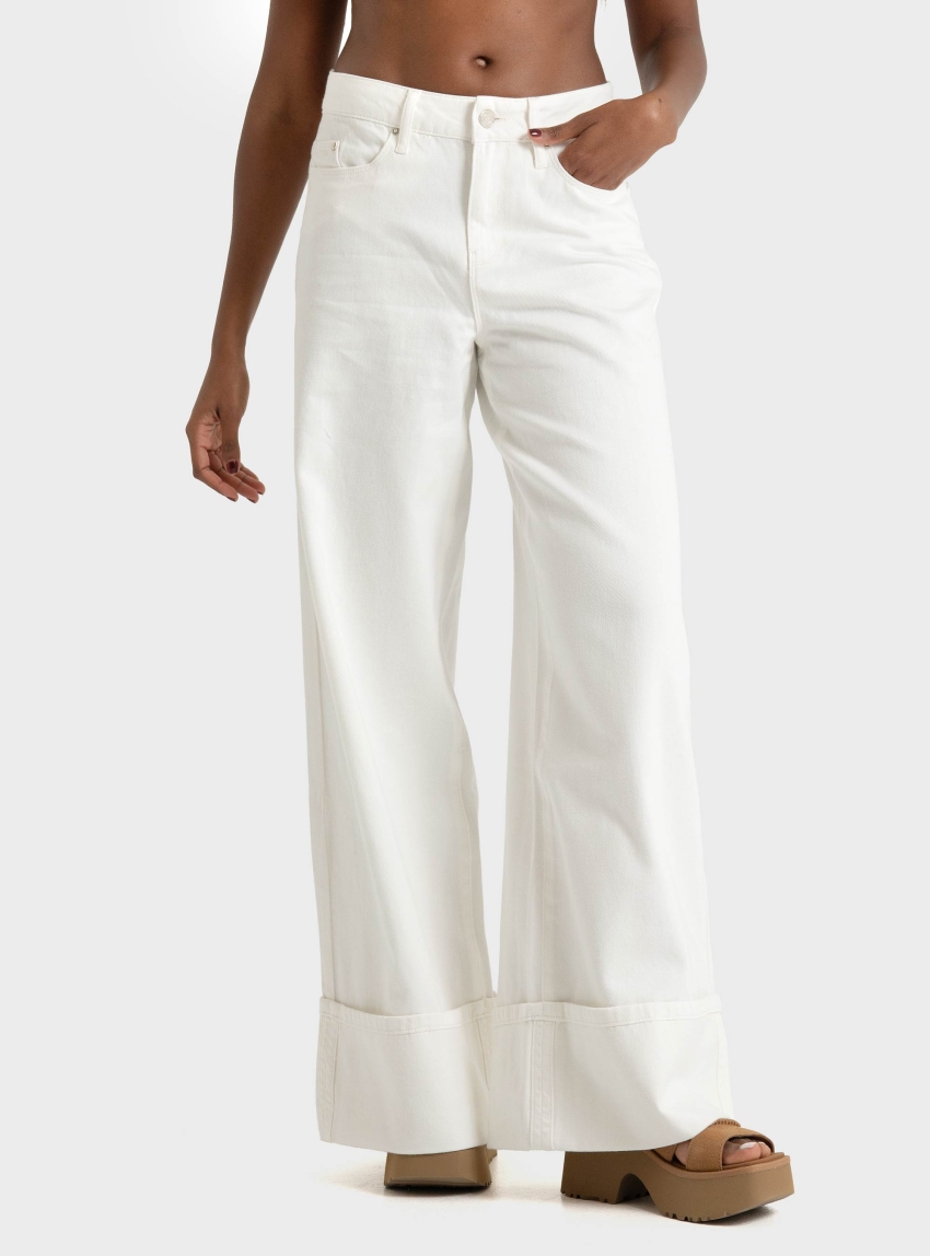 Karl Lagerfeld Wide Leg Turn Up Jeans - Off White