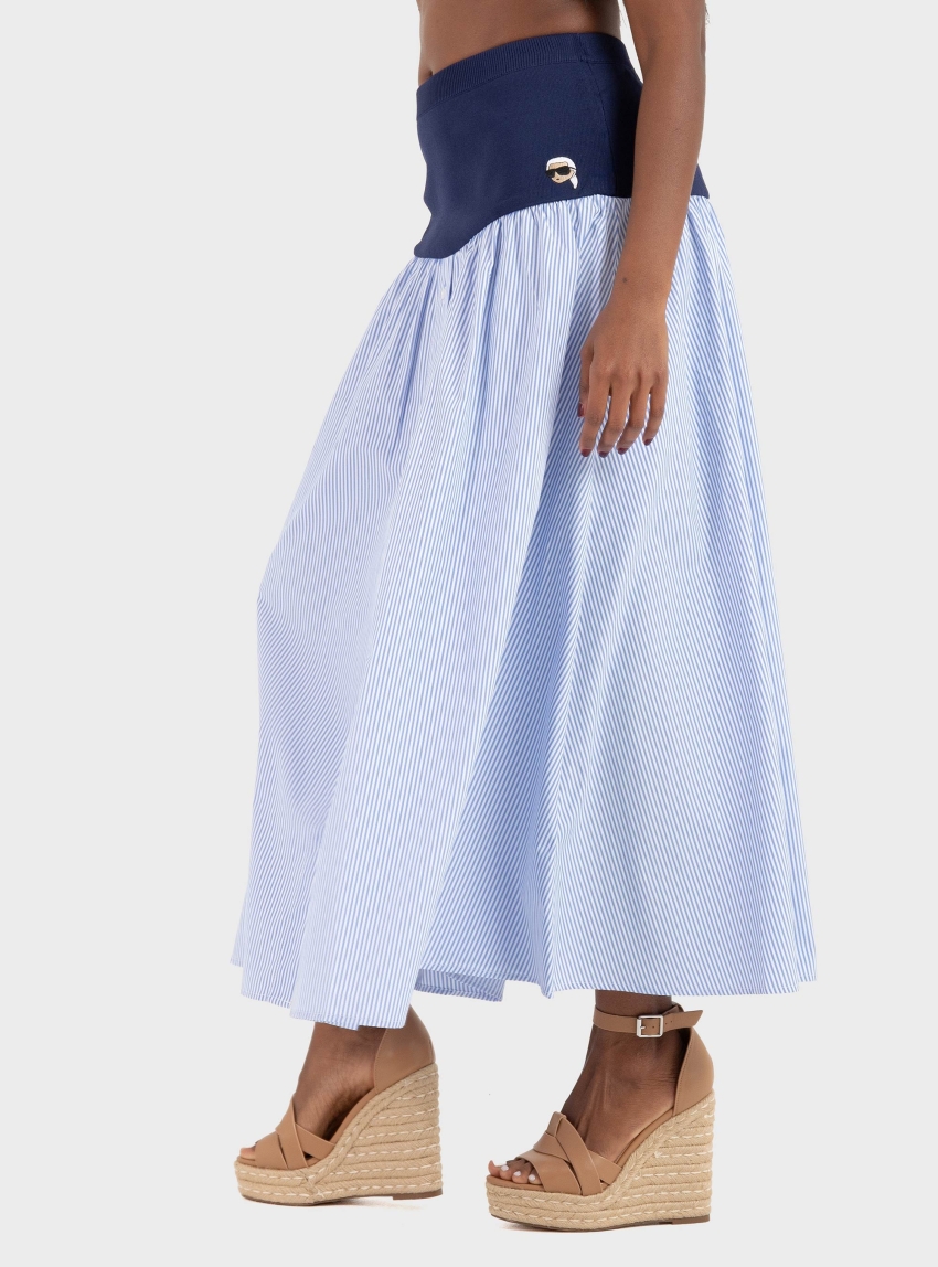 Karl Lagerfeld Ikon Fabric Mix Poplin Skirt - Blue