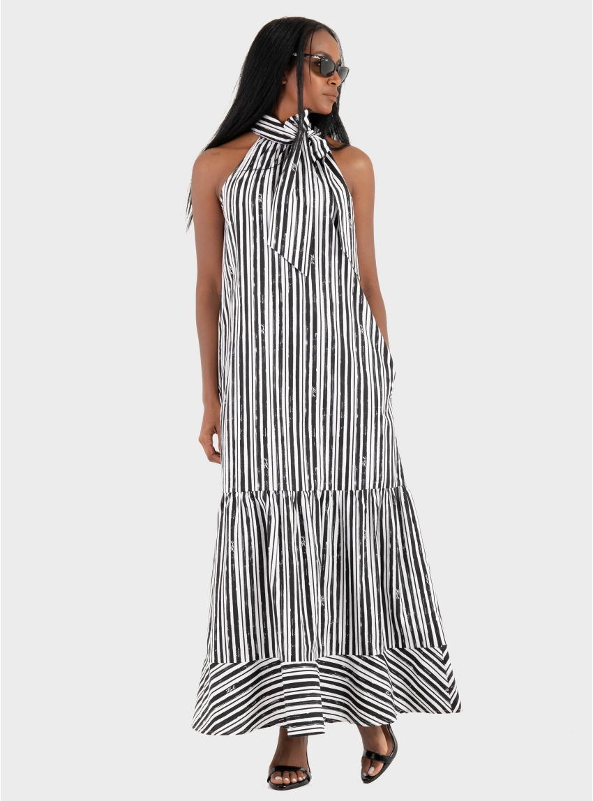 Karl Lagerfeld Maxi Cotton Stripe Dress - Black
