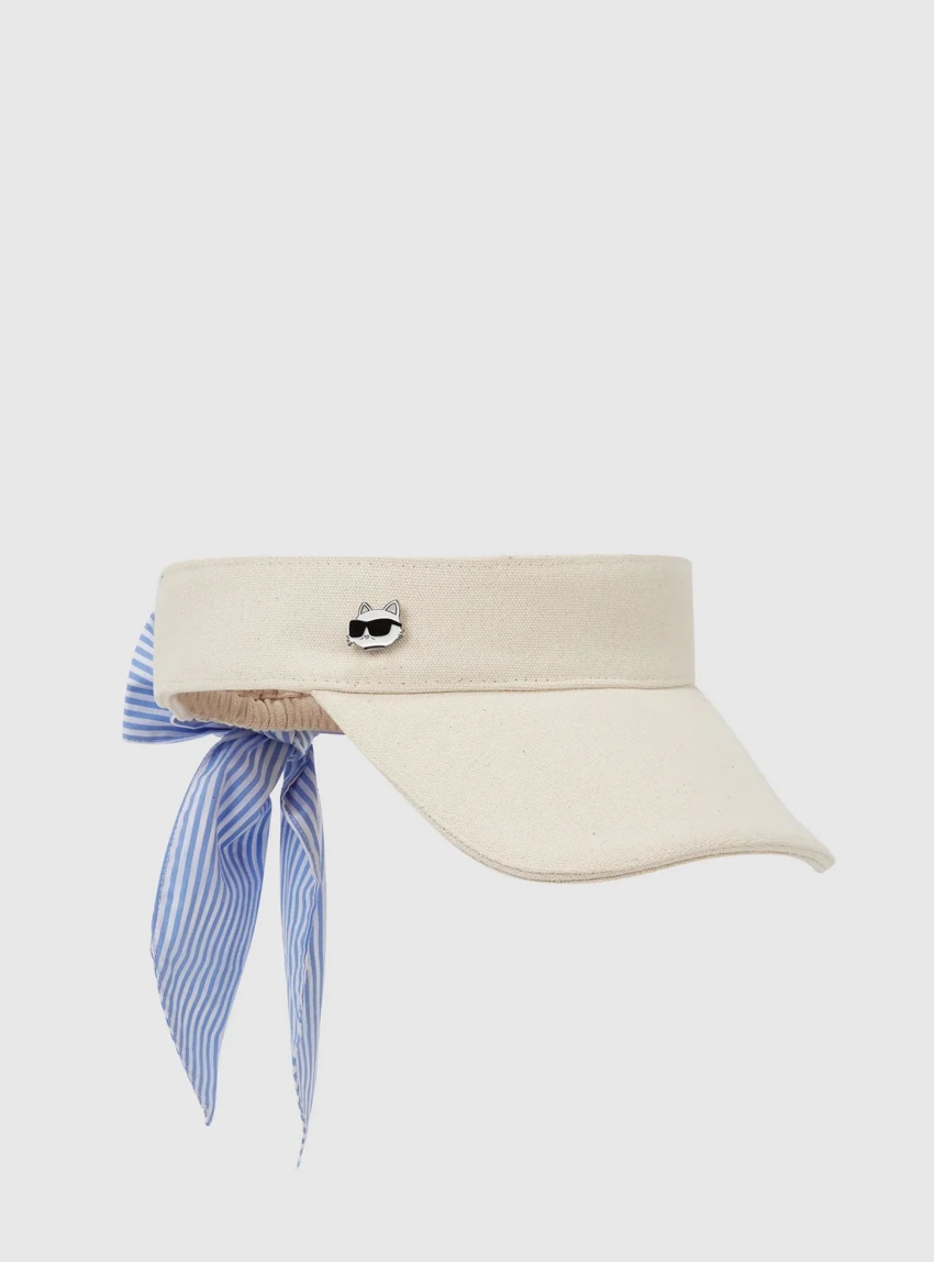 Karl Lagerfeld Ikon Choupette Tie Detail Visor - Natural