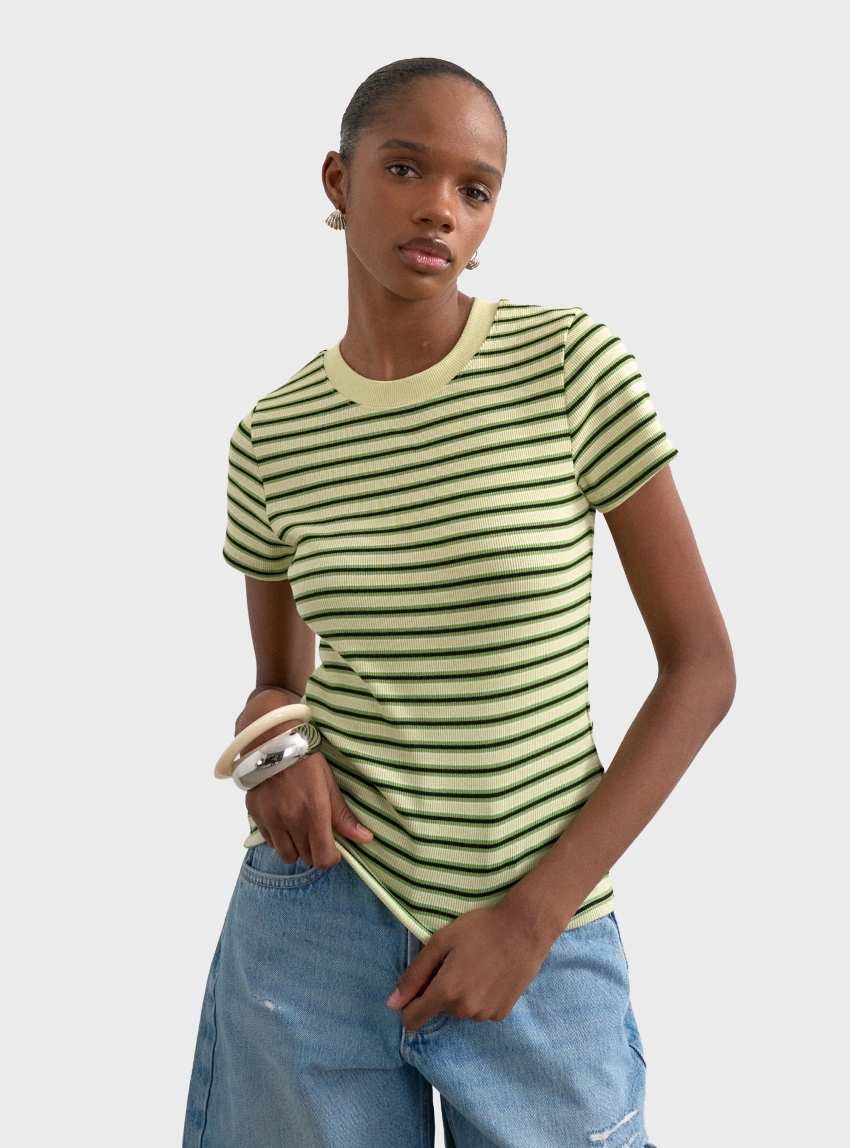Topsshop Sally Stripe Rib Short Tee - Green