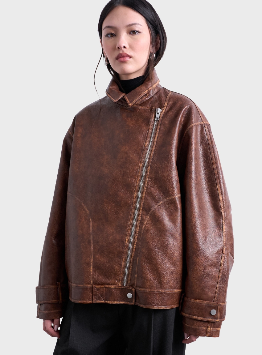 Topshop Elizabeth Biker Jacket - Brown