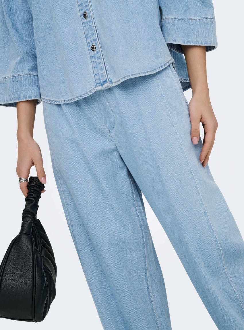 Only Vix Barrel Pull-Up Jeans - Light Aged Denim