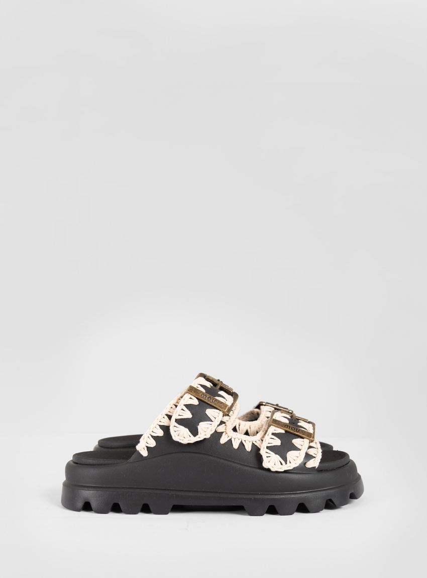 Mou Eva One-Piece Slide Two-Buckles - Black