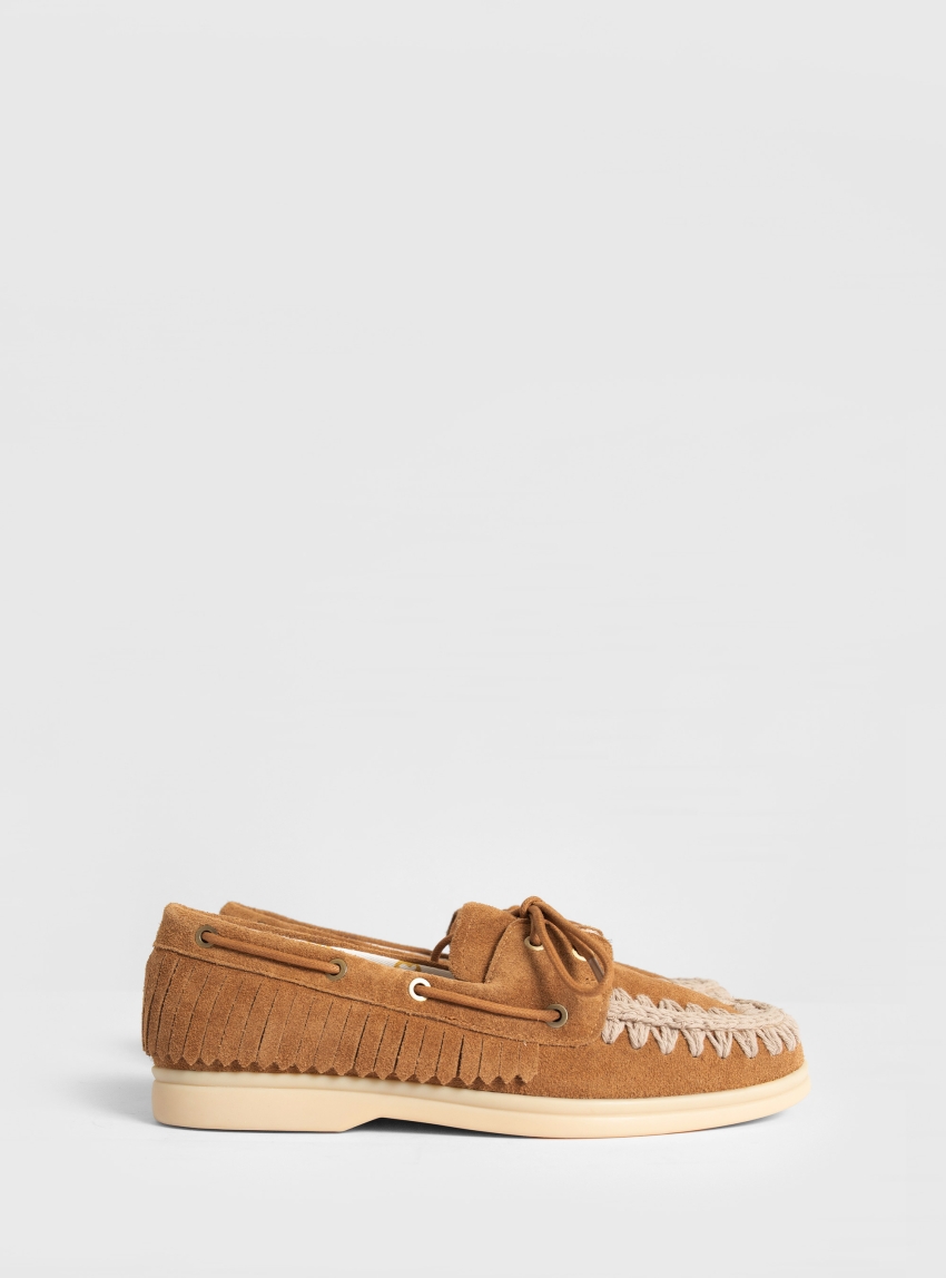 Mou Suede Moccasin With Side Fringes - Cognac