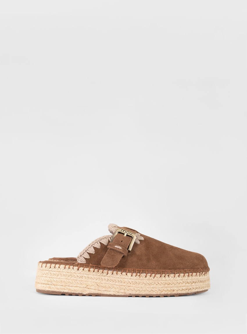 Mou Jute Clog Plain Suede - Brown