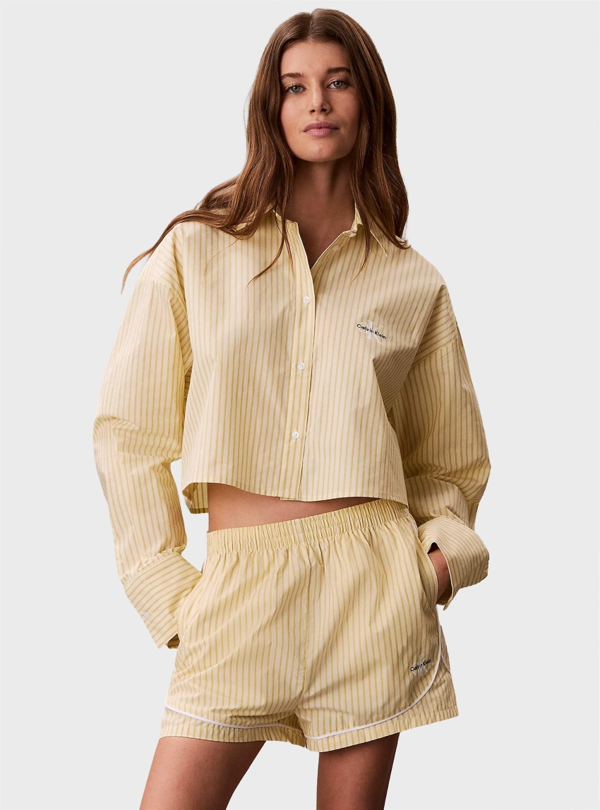 Calvin Klein Cropped Cotton Poplin Pyjama Top - Yellow