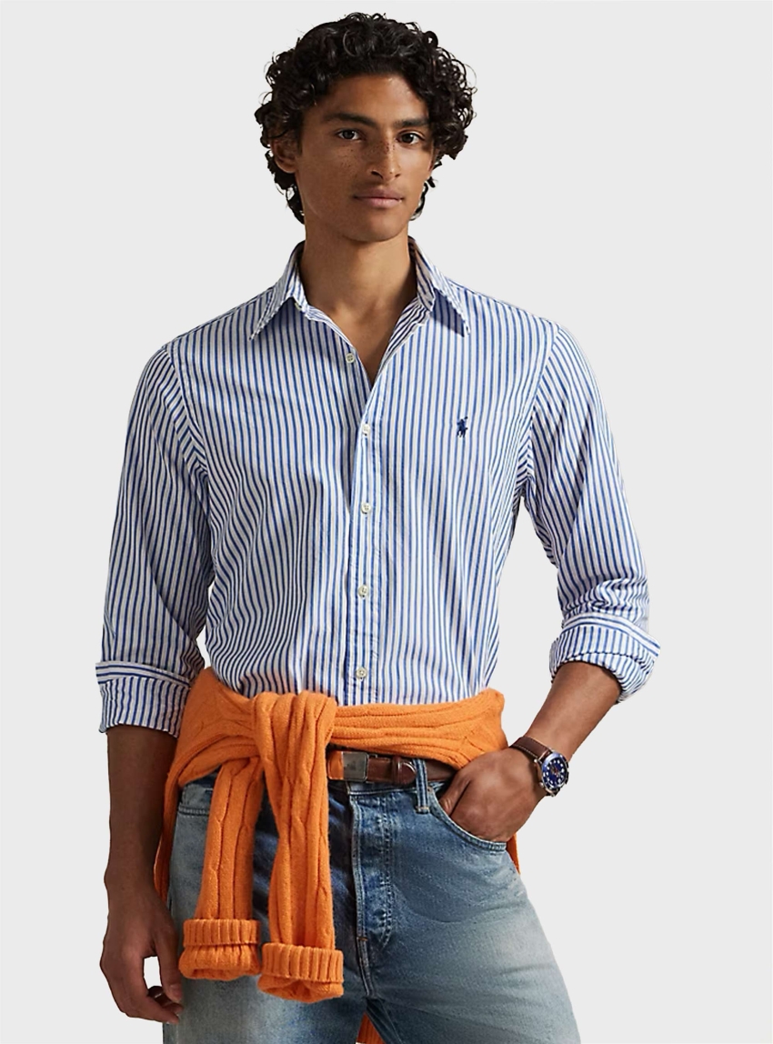 Polo Ralph Lauren Custom Fit Striped Broadcloth Shirt - Blue