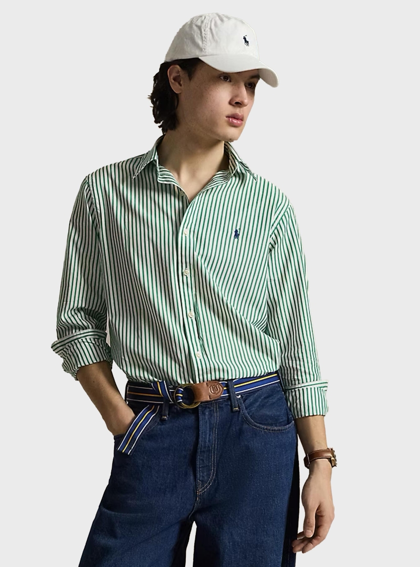 Polo Ralph Lauren Custom Fit Striped Broadcloth Shirt - Green