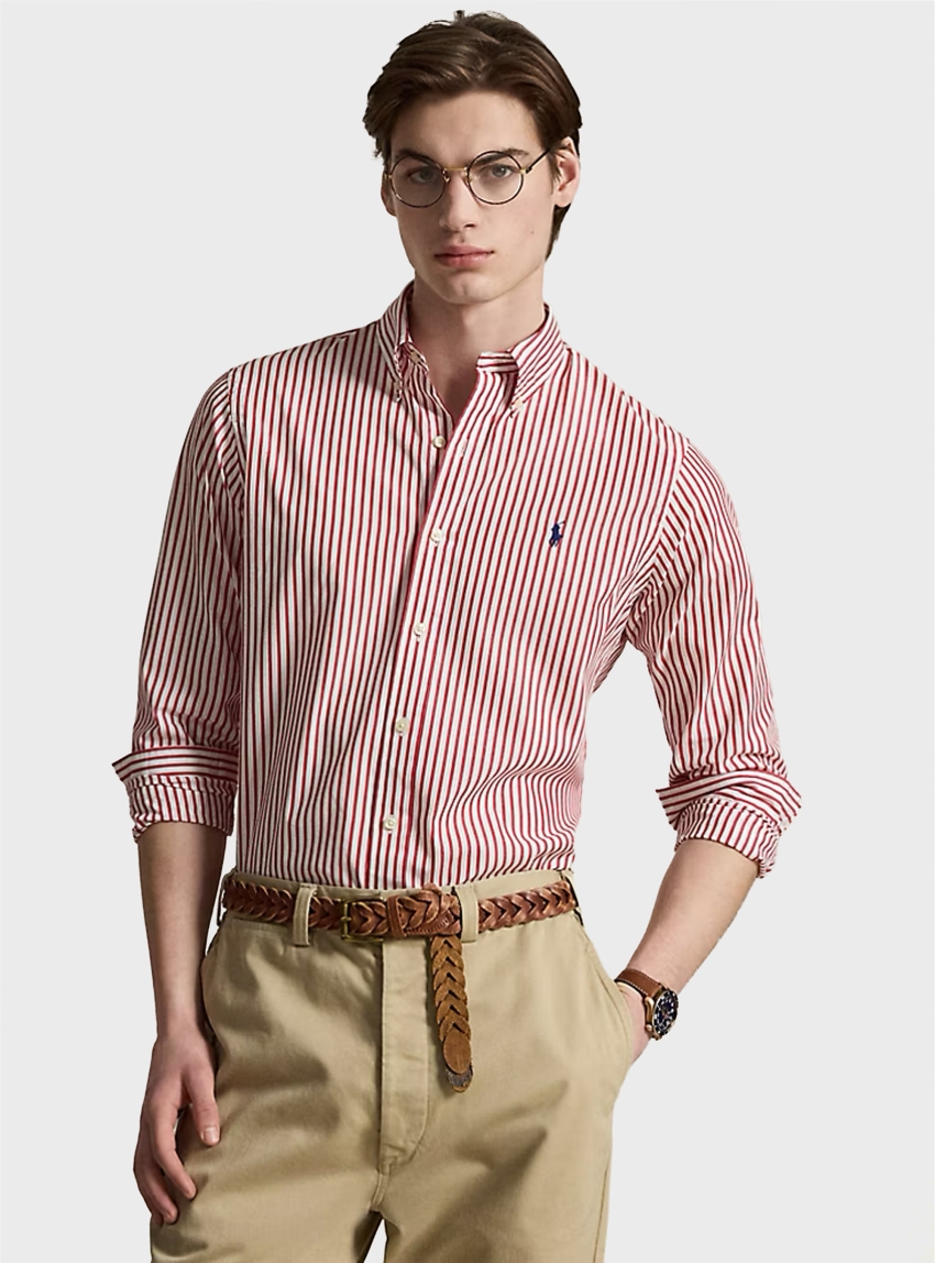 Polo Ralph Lauren Custom Fit Striped Broadcloth Shirt - Red