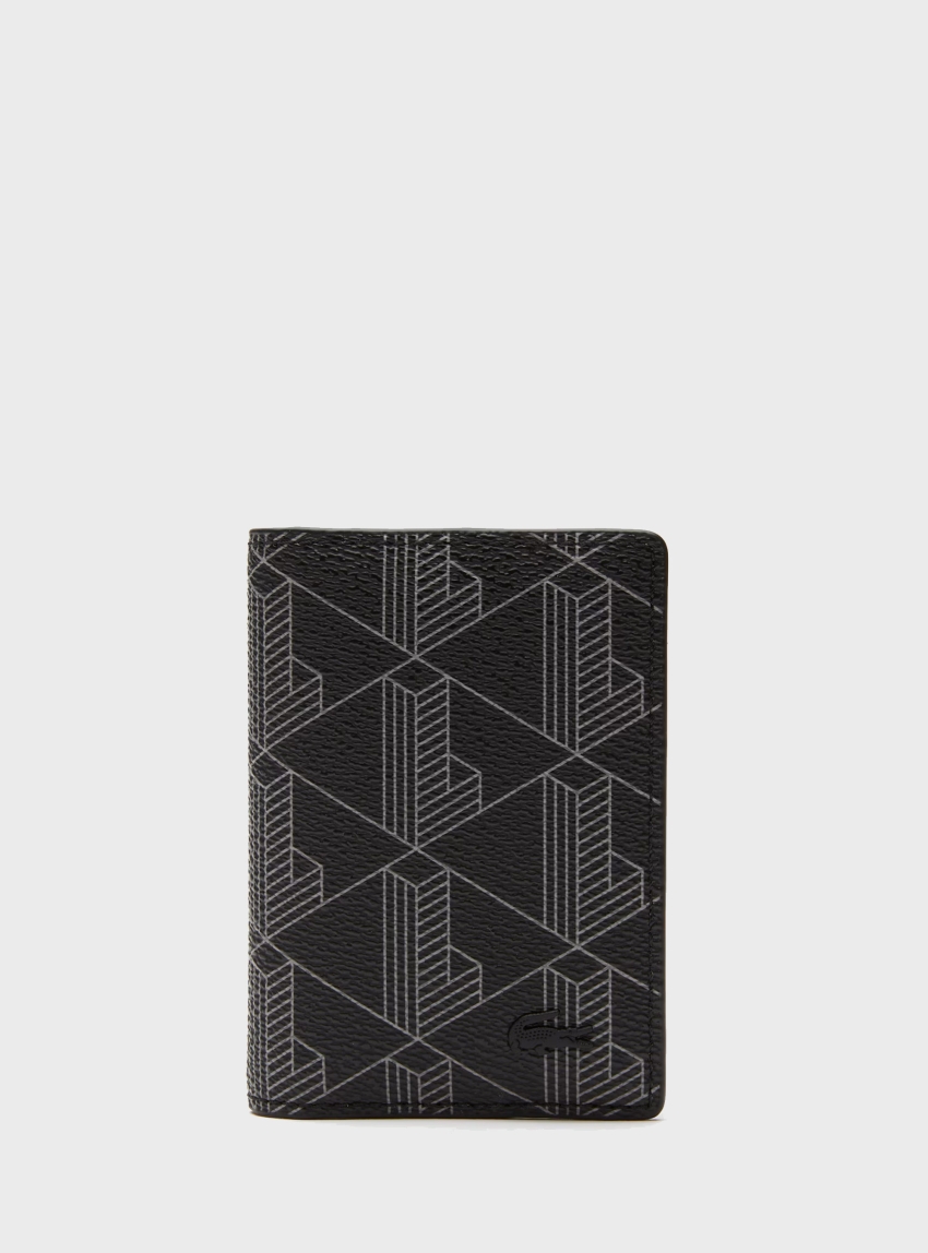 Lacoste The Blend Monogram Print Vertical Card Holder - Black