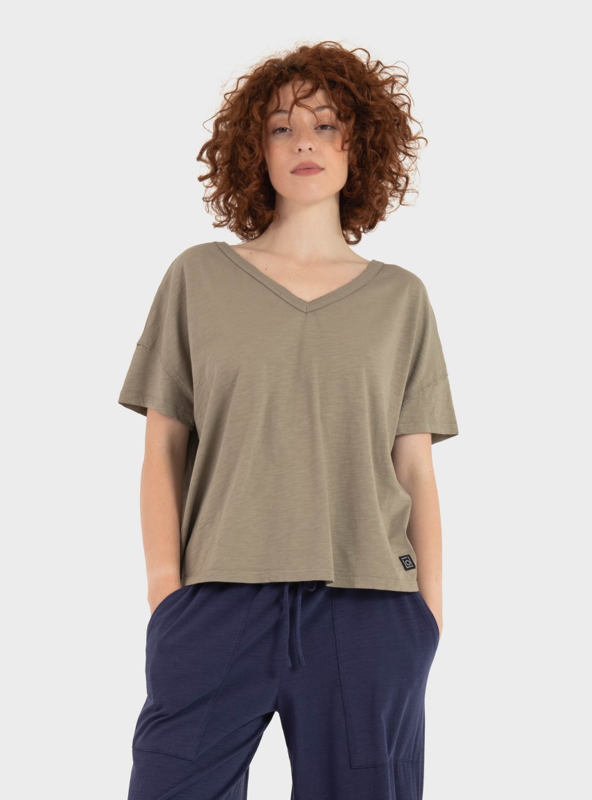 Dirty Laundry Oversized V-Neck T-Shirt - Taupe