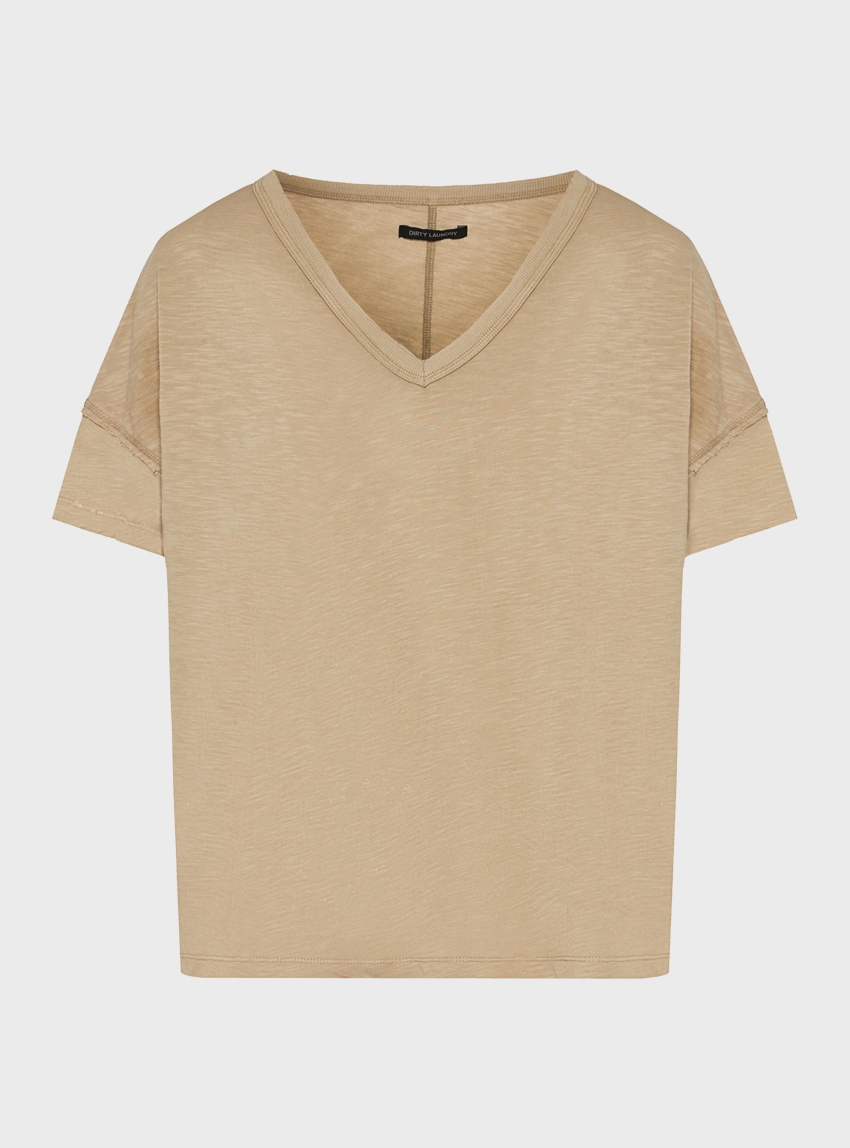 Dirty Laundry Oversized V-Neck T-Shirt - Taupe