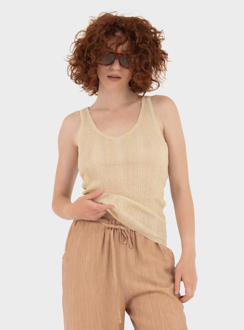 Only Anna Glitter Revers Rib Top - White